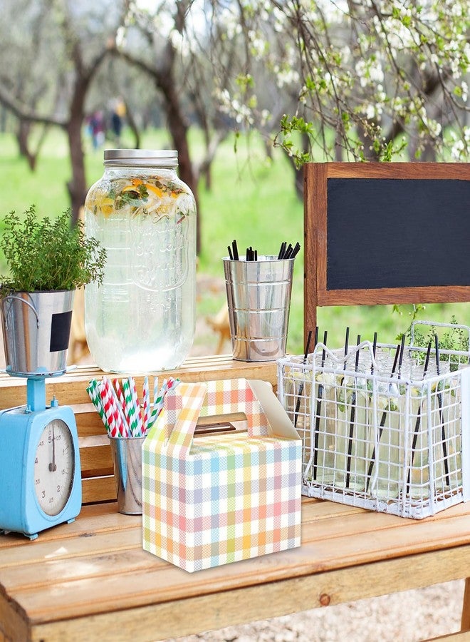 وولاين علبة هدايا من قماش الجينغهام من والين، مزودة بمقبض، 24 قطعة، علب حلوى مثلثة الشكل، أكياس حلوى ربيعية، أكياس حلوى عيد الفصح، علبة هدايا من الورق المقوى بنقشة مربعات باستيلية، مناسبة لأعياد الميلاد وحفلات استقبال المولود الجديد. - Image 5